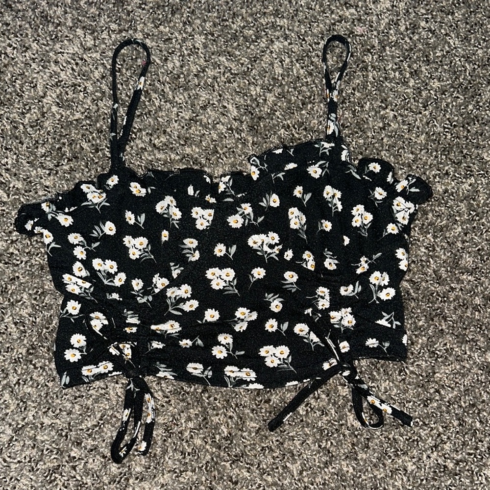 SHEIN Black and White Tie Front Ruched Camisole